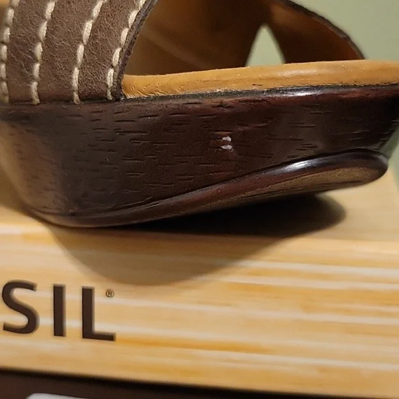 Fossil Maxine brown leather wedge sandals - Picture 6 of 7